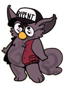a chibi image of a furby anthro/furry in a REPENT hat and red hoodie and glasses